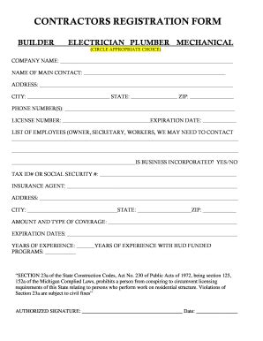 Contractor Registration Information .